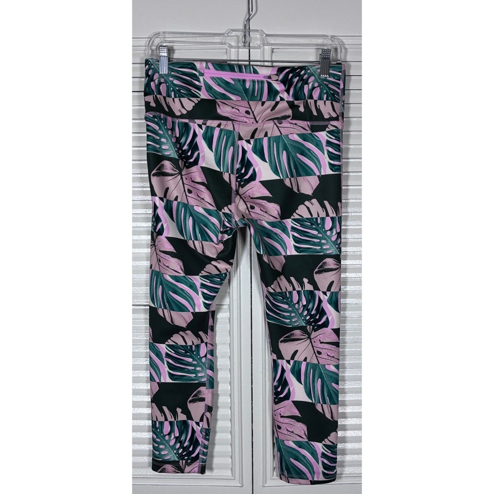 Nike Dri-FIT Leggings Large L Pink Green Tropical Monstera‎ Palm Leaf Print Crop - Picture 2 of 7